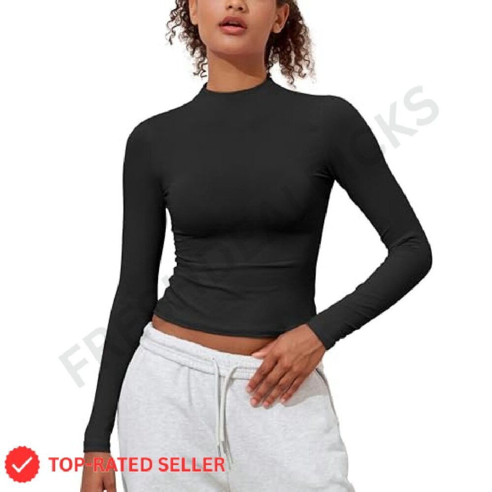 Mock Neck Long Sleeve Crop Top Cotton Fitted Y2K Chic Fall Fashion - Picture 6 of 8